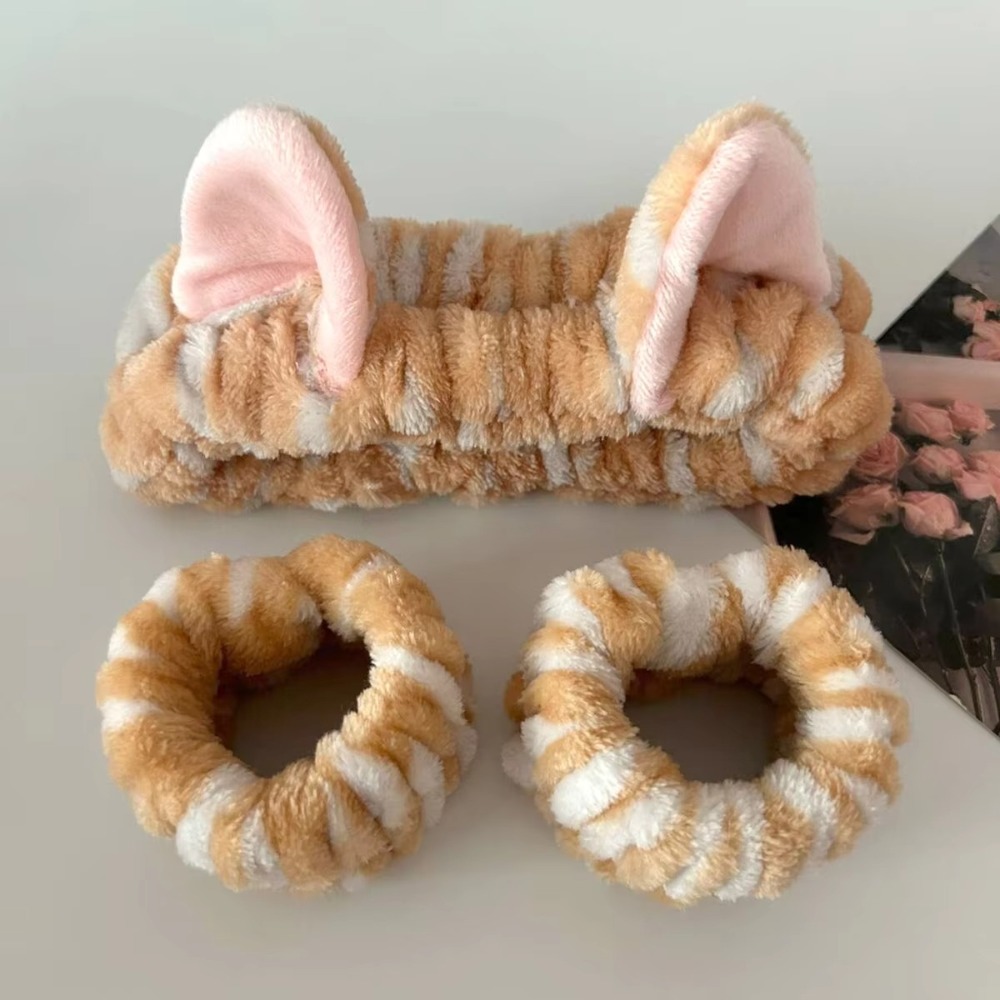 Winter Headband Fleece - 3 adet/takım Leopar Baskı Sevimli Kedi